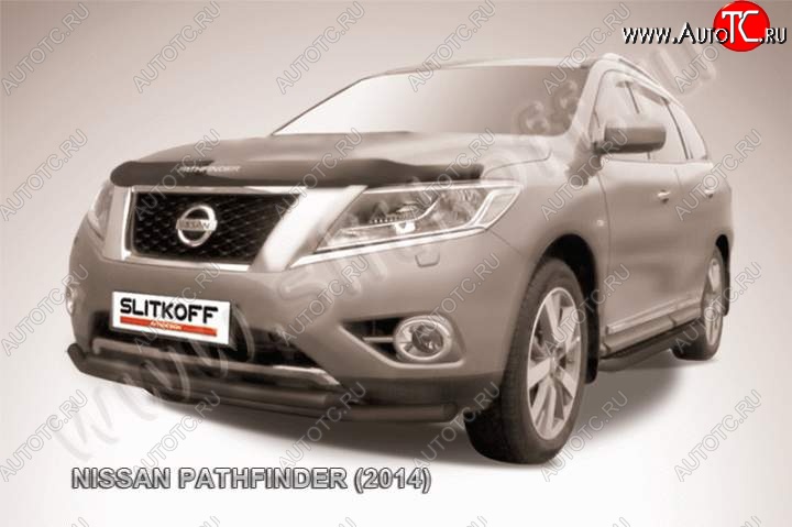 9 999 р. Защита переднего бампер Slitkoff Nissan Pathfinder R52 дорестайлинг (2012-2017) (Цвет: серебристый)  с доставкой в г. Тольятти