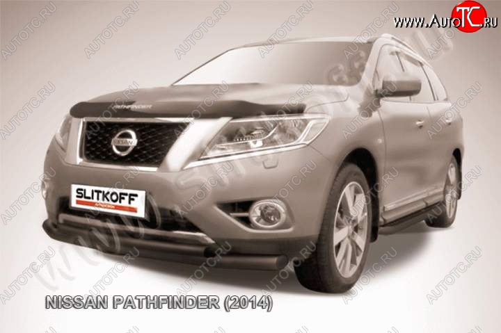 11 999 р. Защита переднего бампер Slitkoff Nissan Pathfinder R52 дорестайлинг (2012-2017) (Цвет: серебристый)  с доставкой в г. Тольятти