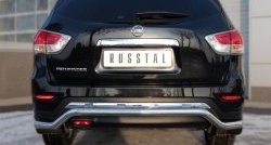 14 799 р. Защита заднего бампера (Ø63 мм волна, нержавейка) SLITKOFF Nissan Pathfinder R52 дорестайлинг (2012-2017)  с доставкой в г. Тольятти. Увеличить фотографию 4