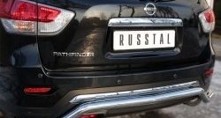 Защита заднего бампера (Ø63 мм волна, нержавейка) SLITKOFF Nissan (Нисан) Pathfinder (Патфайндер)  R52 (2012-2017) R52 дорестайлинг