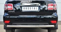 Защита заднего бампера (Ø76 мм, нержавейка) SLITKOFF Nissan Patrol 6 Y62 рестайлинг (2014-2017)