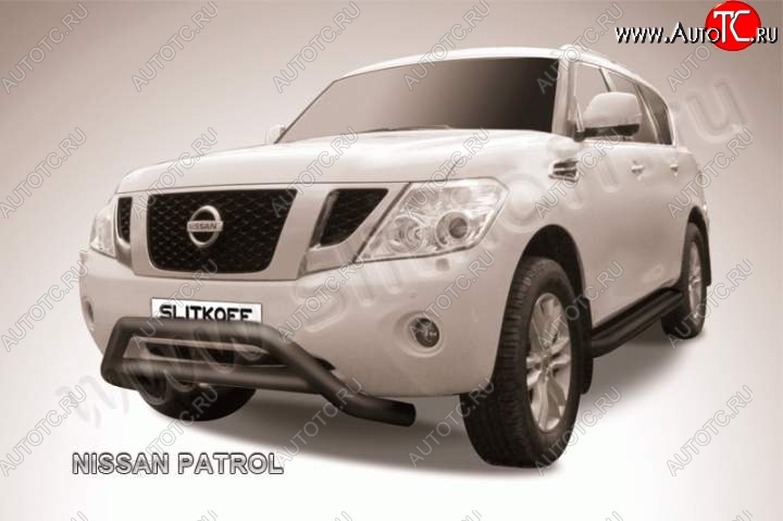 39 199 р. Кенгурятник d76 низкий широкий с перемычкой Nissan Patrol 6 Y62 дорестайлинг (2010-2014) (Цвет: серебристый)  с доставкой в г. Тольятти