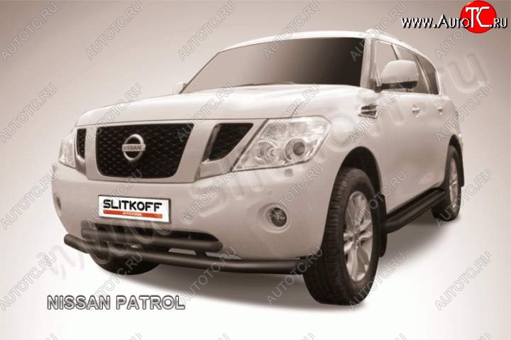 20 899 р. Защита переднего бампер Slitkoff Nissan Patrol 6 Y62 дорестайлинг (2010-2014) (Цвет: серебристый)  с доставкой в г. Тольятти