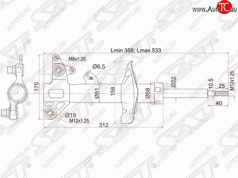 4 299 р. Левый амортизатор передний SAT Nissan Primera 3 седан P12 (2001-2008)  с доставкой в г. Тольятти