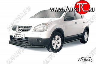 7 703 р. Защита переднего бампера Arbori (черная, 2 трубы d57 и 42 mm) Nissan Qashqai 1 дорестайлинг (2007-2010)  с доставкой в г. Тольятти