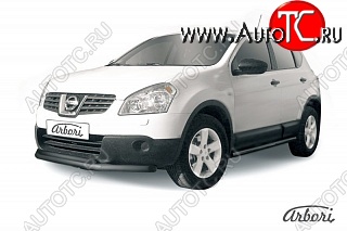 7 199 р. Защита переднего бампера Arbori (черная, 2 трубы d57 и 42 mm) Nissan Qashqai 1 дорестайлинг (2007-2010)  с доставкой в г. Тольятти