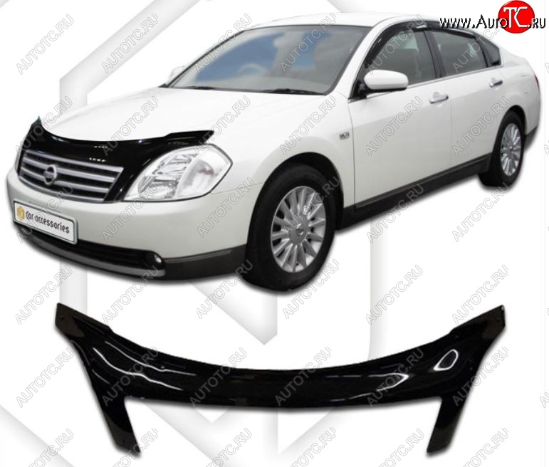 2 999 р. Дефлектор капота CA-Plastiс exclusive  Nissan Teana  1 J31 (2003-2005) дорестайлинг (Classic черный, Без надписи)  с доставкой в г. Тольятти