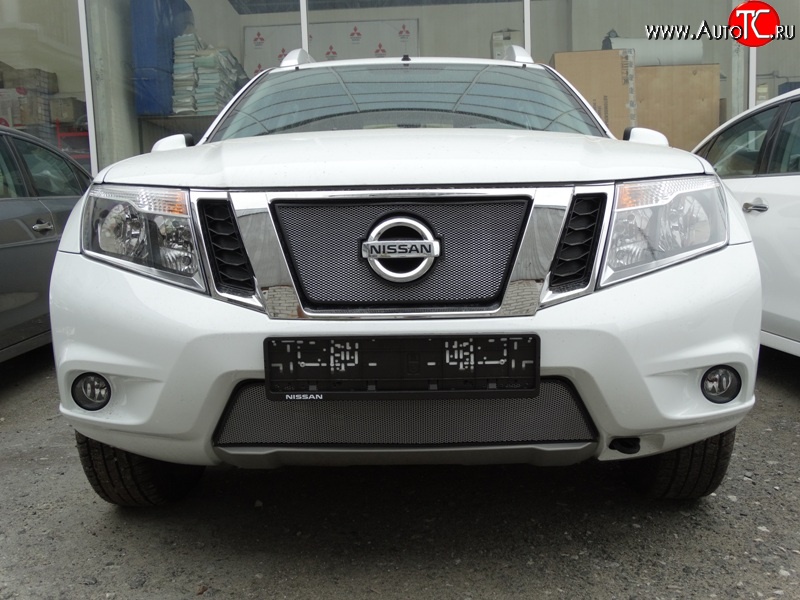 1 539 р. Нижняя сетка на бампер Russtal (хром)  Nissan Terrano  D10 (2013-2022) дорестайлинг, рестайлинг  с доставкой в г. Тольятти