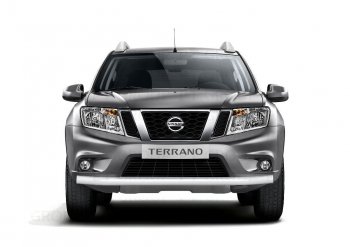 4 299 р. Защита переднего бампера (одинарная, Ø63 мм) Petroil Tuning Nissan Terrano D10 дорестайлинг (2013-2016) (Серебристый (Искра))  с доставкой в г. Тольятти. Увеличить фотографию 3