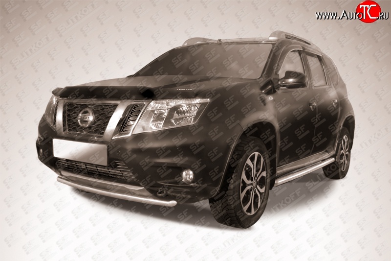 8 899 р. Одинарная защита переднего бампера диаметром 42 мм Slitkoff Nissan Terrano D10 дорестайлинг (2013-2016) (Цвет: нержавеющая полированная сталь)  с доставкой в г. Тольятти