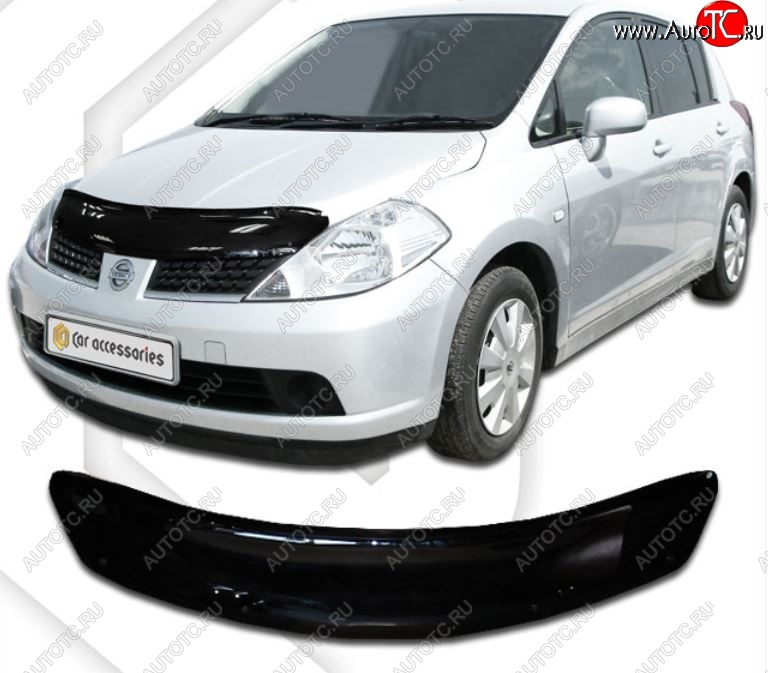 2 099 р. Дефлектор капота (левый руль) CA-Plastiс  Nissan Tiida  1 хэтчбек (2007-2014) C11 дорестайлинг, C11 рестайлинг (Classic черный, Без надписи)  с доставкой в г. Тольятти