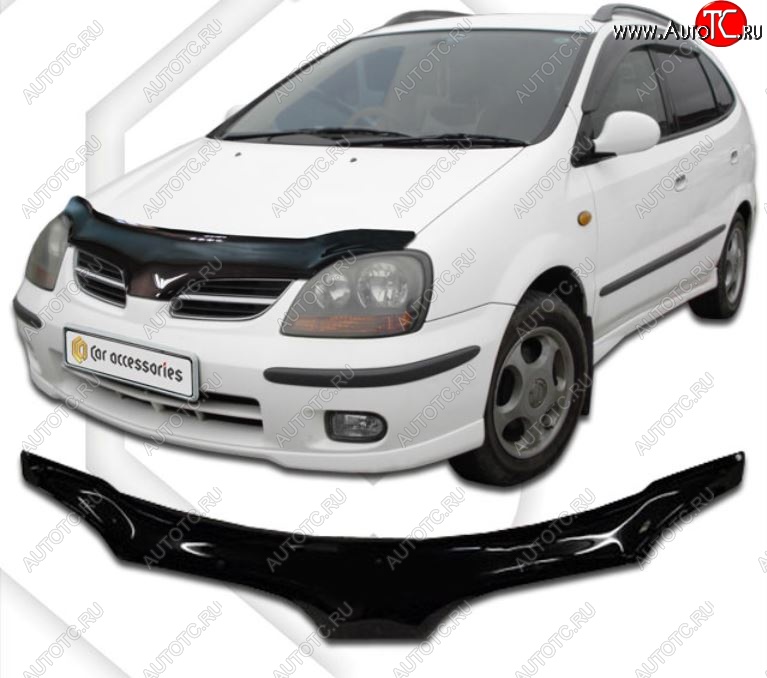 2 289 р. Дефлектор капота CA-Plastiс exclusive  Nissan Tino (1998-2003) V10 доресталийнг (Classic черный, Без надписи)  с доставкой в г. Тольятти