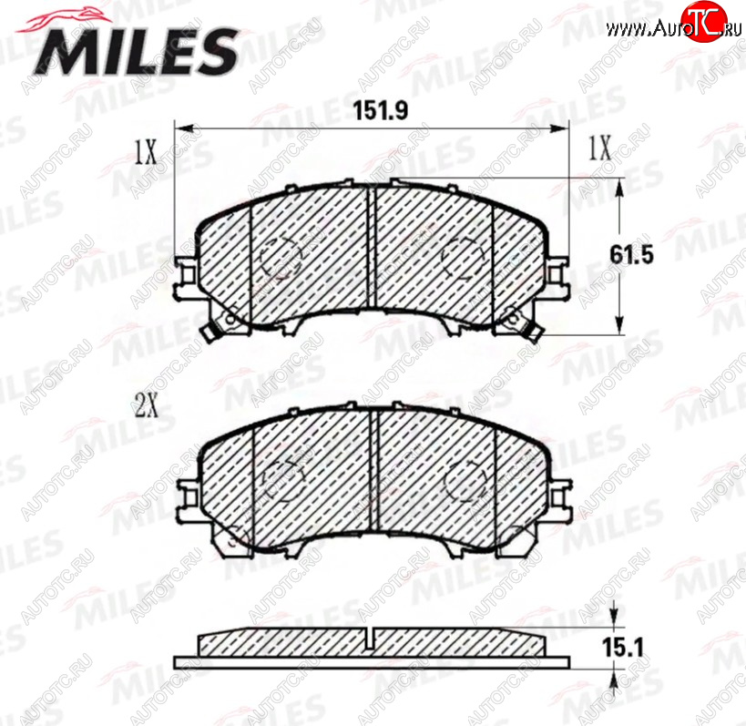 1 689 р. Комплект передних тормозных колодок (керамика) MILES Nissan X-trail 3 T32 дорестайлинг (2013-2018)  с доставкой в г. Тольятти