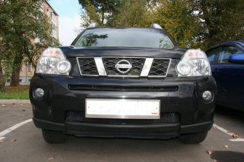 2 799 р. Защитная сетка решетки переднего бампера Arbori Nissan X-trail 2 T31 дорестайлинг (2007-2011) (Чёрная, 15 мм)  с доставкой в г. Тольятти. Увеличить фотографию 2