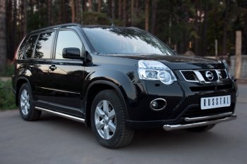 18 749 р. Защита переднего бампера (2 трубы Ø63 и 42 мм, нержавейка) SLITKOFF Nissan X-trail 2 T31 рестайлинг (2010-2015)  с доставкой в г. Тольятти. Увеличить фотографию 2