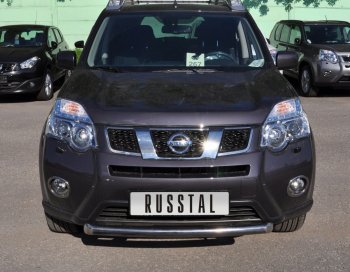 Защита переднего бампера (Ø63 мм короткая, нержавейка) SLITKOFF Nissan X-trail 2 T31 рестайлинг (2010-2015)