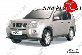 6 119 р. Защита переднего бампера (рестайлинг) Arbori (черная, 1 труба d57 mm). Nissan X-trail 2 T31 дорестайлинг (2007-2011)  с доставкой в г. Тольятти