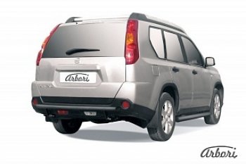 Защита заднего бампера Arbori (черная, 1 труба d57 mm). Nissan X-trail 2 T31 дорестайлинг (2007-2011)