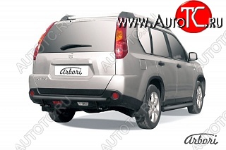 5 399 р. Защита заднего бампера Arbori (черная, 1 труба d57 mm). Nissan X-trail 2 T31 дорестайлинг (2007-2011) (дорестайлинг)  с доставкой в г. Тольятти