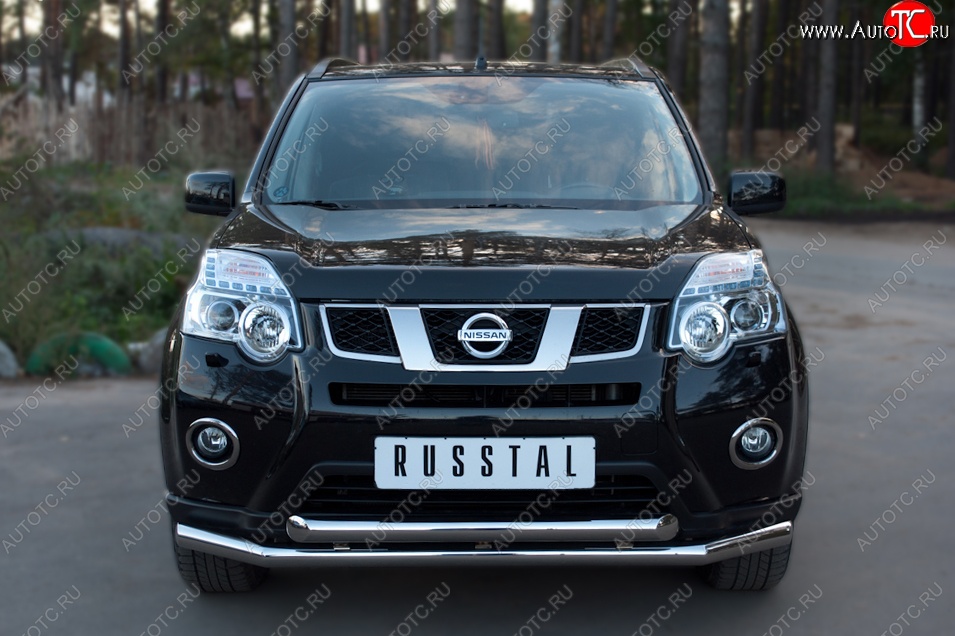 17 649 р. Защита переднего бампера (2 трубыØ63 мм, нержавейка) SLITKOFF Nissan X-trail 2 T31 рестайлинг (2010-2015)  с доставкой в г. Тольятти