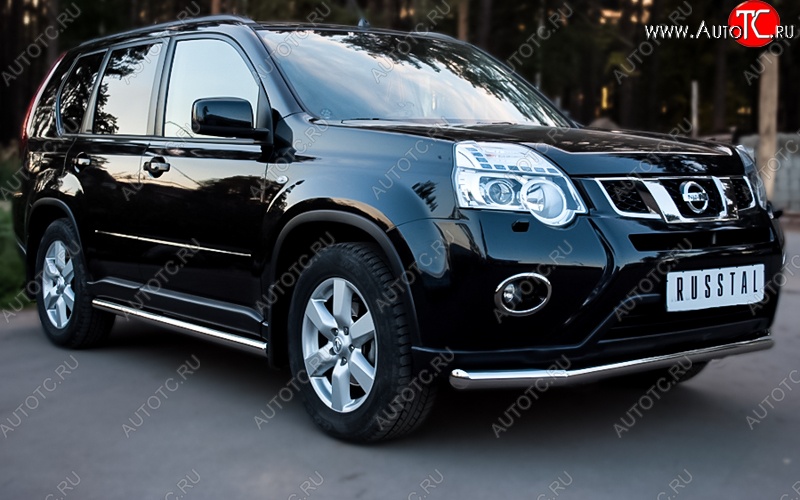 15 899 р. Защита переднего бампера (Ø76 мм, нержавейка) SLITKOFF  Nissan X-trail  2 T31 (2010-2015) рестайлинг  с доставкой в г. Тольятти