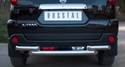 Защита заднего бампера (2 трубы Ø76, нержавейка) SLITKOFF Nissan X-trail 2 T31 рестайлинг (2010-2015)