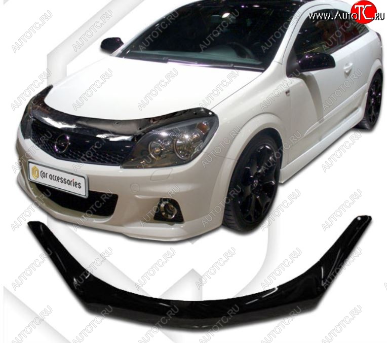 2 199 р. Дефлектор капота CA-Plastiс  Opel Astra  H (2007-2015) универсал рестайлинг (серия Classic черный, Без надписи)  с доставкой в г. Тольятти