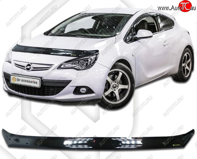 2 049 р. Дефлектор капота CA-Plastiс  Opel Astra  J GTC (2011-2018) (Classic черный, Без надписи)  с доставкой в г. Тольятти