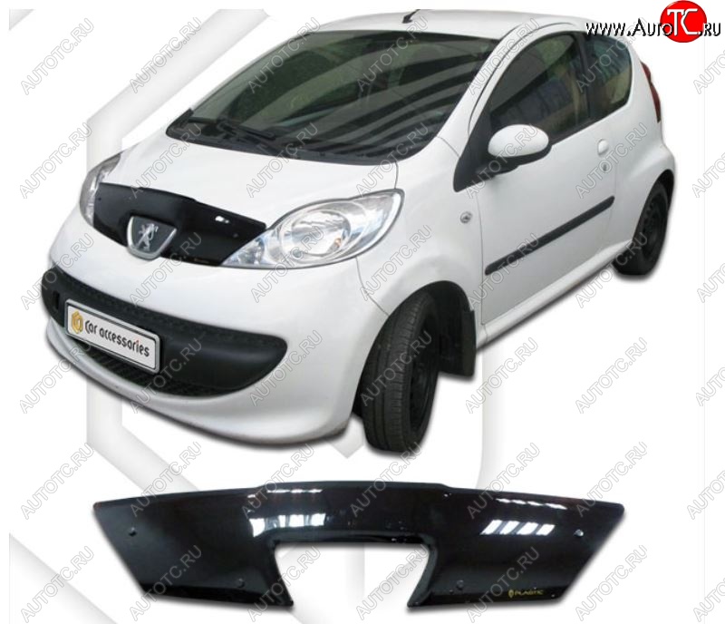 2 049 р. Дефлектор капота CA-Plastiс  Peugeot 107  PN (2005-2009) хэтчбэк 3 дв. дорестайлинг (Classic черный, Без надписи)  с доставкой в г. Тольятти