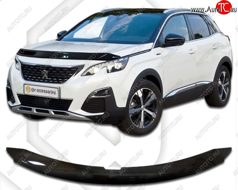 2 049 р. Дефлектор капота CA-Plastiс  Peugeot 3008  2 (2016-2025) (Classic черный, Без надписи)  с доставкой в г. Тольятти