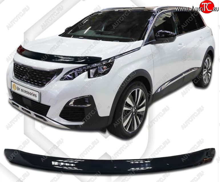 2 049 р. Дефлектор капота CA-Plastiс  Peugeot 5008  T87 (2017-2020) дорестайлинг (Classic черный, Без надписи)  с доставкой в г. Тольятти