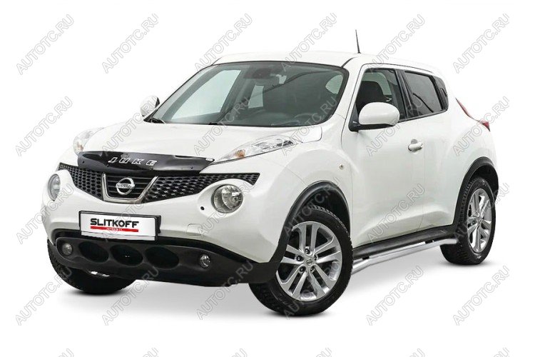 10 349 р. Защита порогов d42 с гибами Slitkoff Nissan Juke 1 YF15 рестайлинг (2014-2020) (сталь с полимерным покрытием, цвет серебро)  с доставкой в г. Тольятти