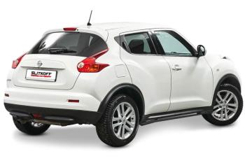 10 349 р. Защита порогов d42 с гибами Slitkoff  Nissan Juke  1 YF15 (2010-2014) дорестайлинг (сталь с полимерным покрытием, цвет черныйчёрный)  с доставкой в г. Тольятти. Увеличить фотографию 1