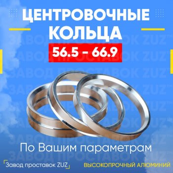 Алюминиевое центровочное кольцо (4 шт) ЗУЗ 56.5 x 66.9 Chery (Черри) Fora (Фора)  A21 (2006-2010), Chevrolet (Шевролет) Aveo (Авео) ( T200,  T250,  T300) (2002-2015),  Nubira (Нубира)  J200 (2003-2010), Daewoo (Даеву) Kalos (Калос) (2002-2008), Fiat (Фиат) Grande Punto (Гранд) (2005-2025), Opel (Опель) Astra (Астра) ( G,  H,  H GTC) (1998-2015),  Combo (Комбо)  C (2001-2011),  Corsa (Корса) ( C,  D) (2000-2010),  Meriva (Мерива) ( A,  B) (2002-2013),  Tigra (Тигра)  A (1994-2001)