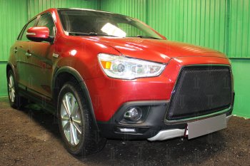 6 999 р. Защитная сетка в бампер (3D, ячейка 4х10 мм) Alfeco Премиум Mitsubishi ASX дорестайлинг (2010-2012) (Чёрная)  с доставкой в г. Тольятти. Увеличить фотографию 3