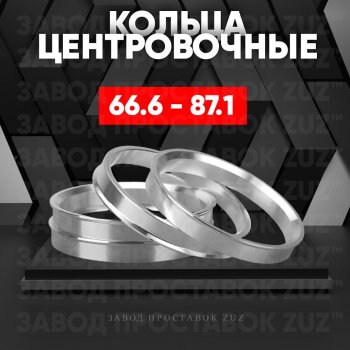 Алюминиевое центровочное кольцо (4 шт) ЗУЗ 66.6 x 87.1 Audi A4 (B9), A5 (8T), A6 (C7), A8 (D4), e-tron (GE), Q5 (FY), Q7 (4M), BMW 1 серия (F40), 2 серия (F45,  F44,  U06), 3 серия (F34,  G20,  G21), 5 серия (G30), 6 серия (G32), 7 серия (G11-G12), iX3 (G08), X1 (F48), X2 (F39), X3 (G01), X4 (G02), X5 (G05), X6 (G06), X7 (G07), Z4 (G29), Daihatsu Terios J200, INFINITI Terios (J200), Mercedes-Benz A class (W168,  W169,  W176,  W177), B-Class (W245/T245,  W246/T246,  W247), C-Class (S202,  W202,  W203,  CL203,  S203,  W204,  С205,  S205,  W205), CL class (C140,  C216,  W216), CLA class (X117,  C117,  C118), CLK class (W208,  W209), CLS class (C219,  W218,  C218,  C257), E-Class (W124,  S124,  W210,  W211,  S211,  C207,  W212,  S212,  W213,  S213), GL class (X164,  X166), GLA (X156,  H247), GLB-Class (X247), GLC class (X253), GLE class (C292,  W166,  W167), GLE Coupe (C292,  C167), GLK class (X204), GLS-Class (X166,  X167), ML class (W163,  W164,  W166), R-Class (W251/V251), S class (W116,  W126,  W140,  W220,  W221,  W222,  X222,  W223), SL class (W198,  R230,  R231), SLK class (R170,  R171,  R172), Vaneo (W414), Viano (W638,  W639), Vito (W638,  W639,  W447), MG One, Mini One, Nissan Sylphy, Porsche Sylphy, Smart Roadster, SSANGYONG Roadster