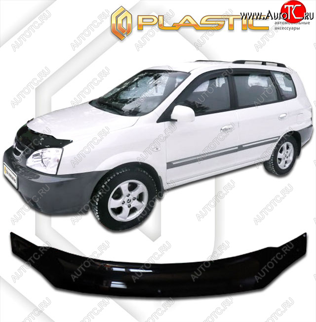 2 199 р. Дефлектор капота CA-Plastic  KIA Carens  FC, RS (2002-2006) рейсталинг (classic черный, без надписи)  с доставкой в г. Тольятти