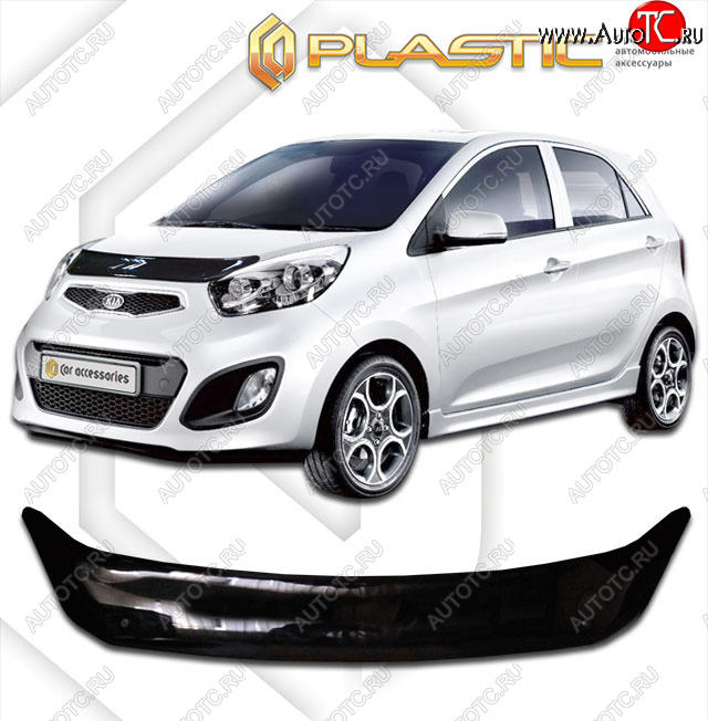 1 889 р. Дефлектор капота CA-Plastic  KIA Picanto  2 TA хэтчбэк 3 дв. (2011-2017) дорестайлинг, рестайлинг (classic черный, без надписи)  с доставкой в г. Тольятти