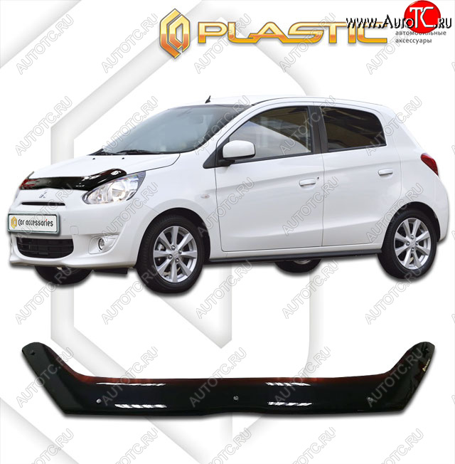 2 049 р. Дефлектор капота CA-Plastic  Mitsubishi Mirage  A03A (2012-2015) хэтчбэк 5 дв. дорестайлинг (classic черный, без надписи)  с доставкой в г. Тольятти