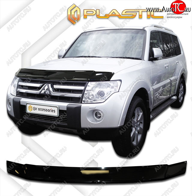 2 049 р. Дефлектор капота CA-Plastic Mitsubishi Pajero 4 V80 3 дв. 1-ый рестайлинг (2011-2014) (classic черный, без надписи)  с доставкой в г. Тольятти