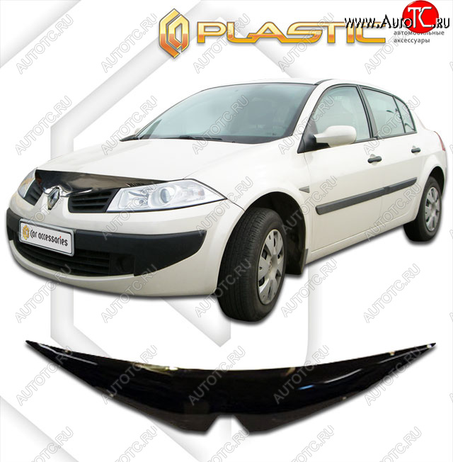 2 099 р. Дефлектор капота CA-Plastic  Renault Megane  седан (2006-2009)  рестайлинг (classic черный, без надписи)  с доставкой в г. Тольятти