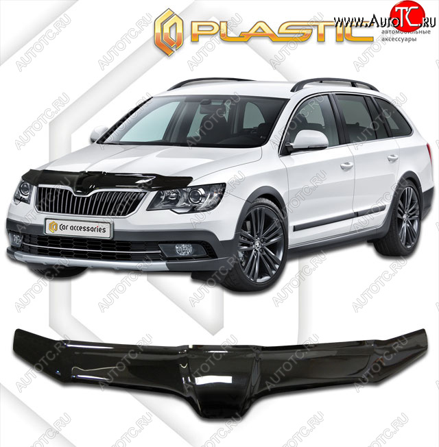 2 199 р. Дефлектор капота CA-Plastic  Skoda Superb  (B6) 3T (2013-2015) лифтбэк рестайлинг (classic черный, без надписи)  с доставкой в г. Тольятти