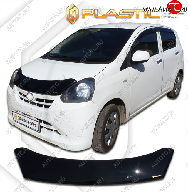 2 049 р. Дефлектор капота CA-Plastic  Subaru Pleo Plus  LA300F, LA310F (2012-2017) хэтчбек 5 дв. дорестайлинг, хэтчбек 5 дв. рестайлинг (classic черный, без надписи)  с доставкой в г. Тольятти