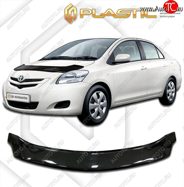 2 199 р. Дефлектор капота CA-Plastic  Toyota Yaris  XP90 (2006-2011) седан дорестайлинг, седан рестайлинг (classic черный, без надписи)  с доставкой в г. Тольятти