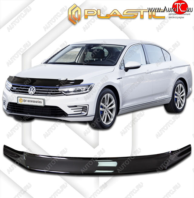 2 099 р. Дефлектор капота CA-Plastic  Volkswagen Passat ( B8,  B8.5) (2015-2025) седан дорестайлинг, седан рестайлинг (classic черный, без надписи)  с доставкой в г. Тольятти