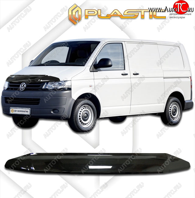 2 099 р. Дефлектор капота CA-Plastic Volkswagen Transporter T5 рестайлинг (2009-2015) (classic черный, без надписи)  с доставкой в г. Тольятти