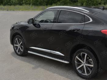 20 999 р. Пороги труба d42 с листом SLITKOFF Haval F7x рестайлинг (2022-2024) (лист алюминиевый, проф. нержавейка)  с доставкой в г. Тольятти. Увеличить фотографию 2