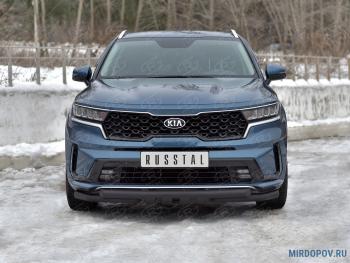 Защита переднего бампера d63 мм секции-d63 мм уголки+клыки SLITKOFF KIA Sorento MQ4 (2020-2022)