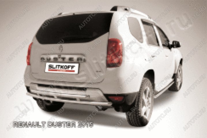 12 299 р. Защита заднего бампера d57+d42 двойная Slitkoff Renault Duster HS рестайлинг (2015-2021) (нержавейка полированная)  с доставкой в г. Тольятти