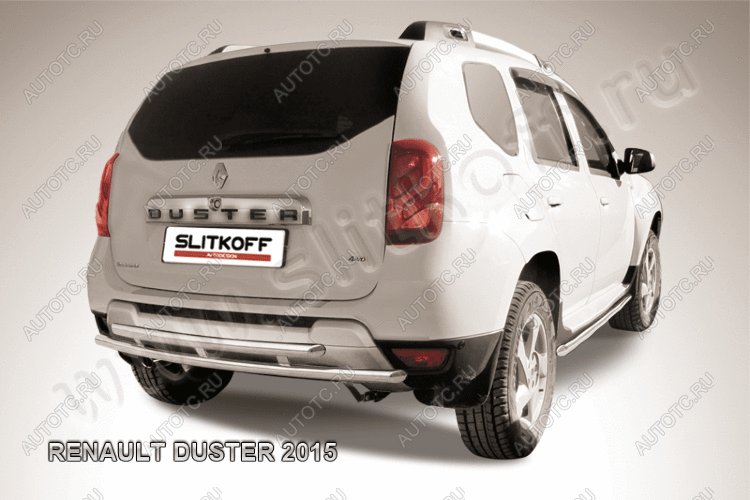 8 999 р. Защита заднего бампера d42+d42 двойная Slitkoff Renault Duster HS рестайлинг (2015-2021) (нержавейка полированная)  с доставкой в г. Тольятти